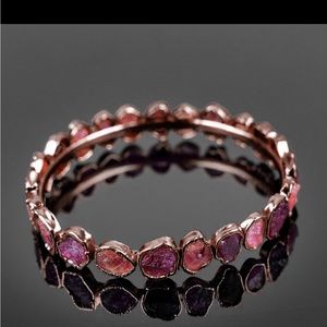 Handmade Natural Tourmaline Rough Gemstone Rose Gold Polished Bangle Bracelet